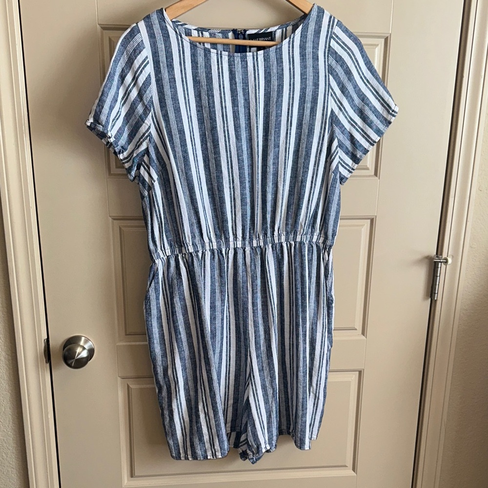 Blue and White Striped Romper